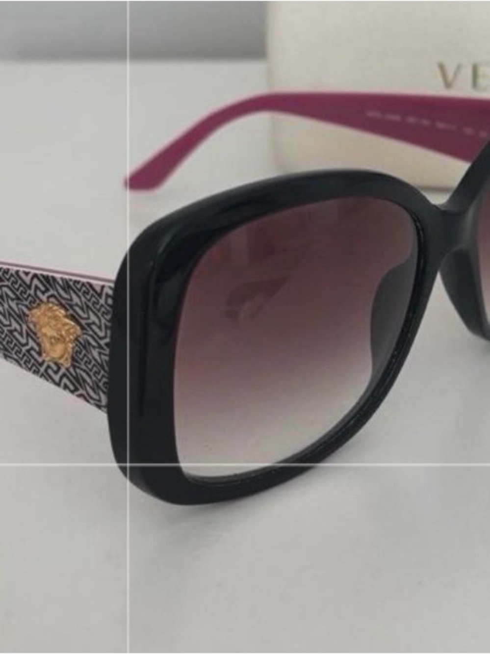 Versace Black Frame Sunglasses with Pink Temples